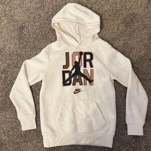 Nike Jordan White Hoodie with Black and Brown Logo